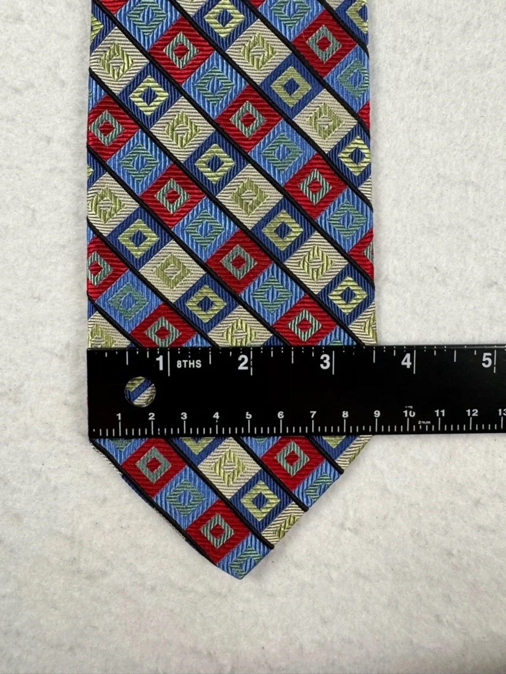 Holland & Sherry London 1836 100% Silk‎ Necktie Red Blue Cream Geometric